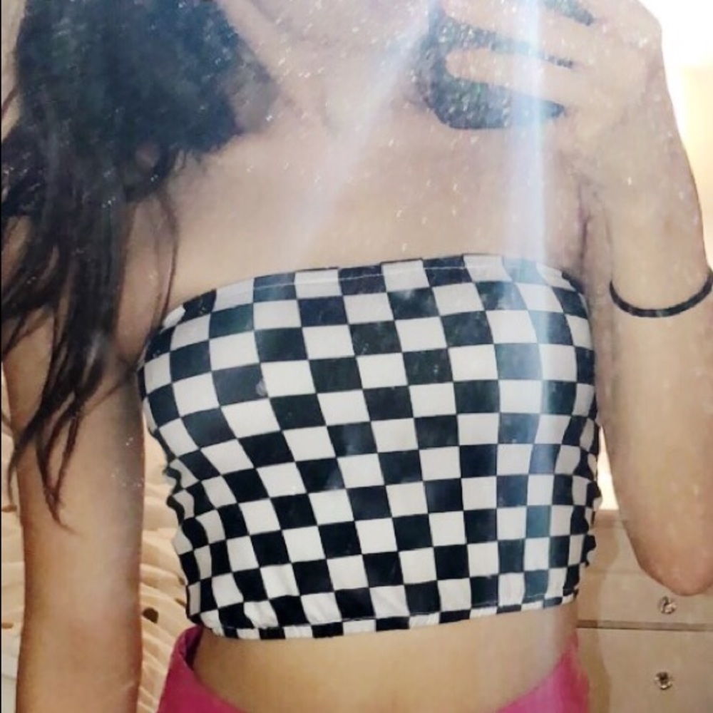 Checker print tube crop top